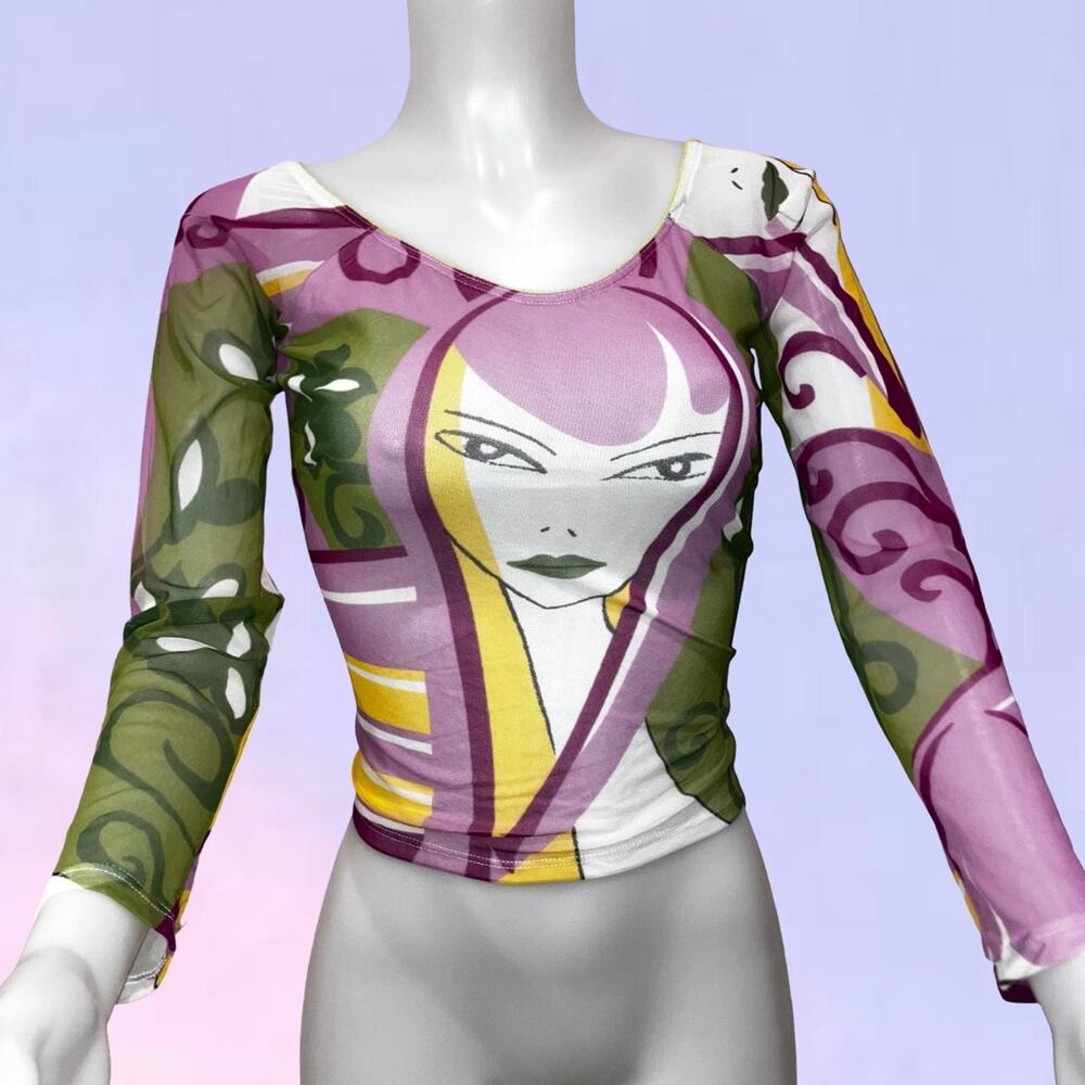 Vintage 90s y2k graphic face print long sleeve top